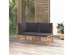 Conjunto de 2 piezas de salón de jardín de bambú con cojines gris oscuro Dkd Home Decor