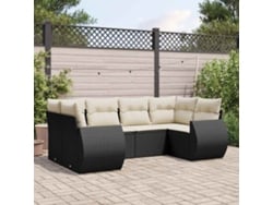 Conjunto de sofá de jardín de 6 piezas con cojines, mimbre sintético negro, DKD Home Decor