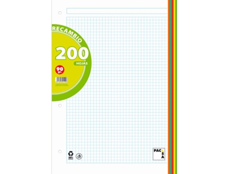 Recambio 200 Hojas Bandas De Colores 90 Gr A4 Con 4 Taladros PACSA