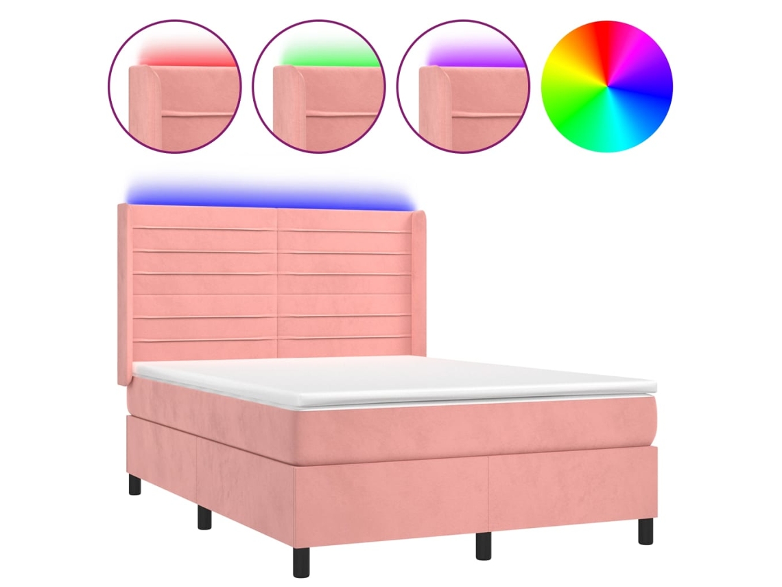 Maison Exclusive - Cama Box Spring Colchón Y Led Terciopelo Rosa 140x200 Cm