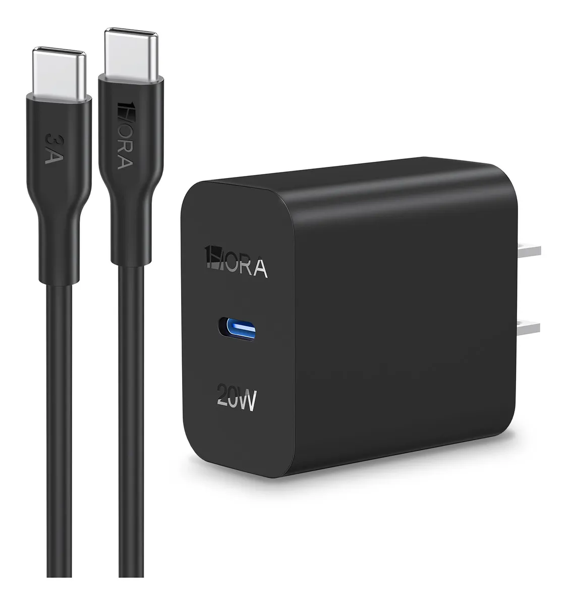 Cargador rápido USB C de 20 W con cable de 1 m para iPhone 15, Samsung, Xiaomi y Huaweislowmoose
