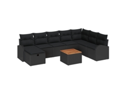 Conjunto 9 De Sofá De Jardín De Vidaxl Con Cojines Negro Poli Ratán