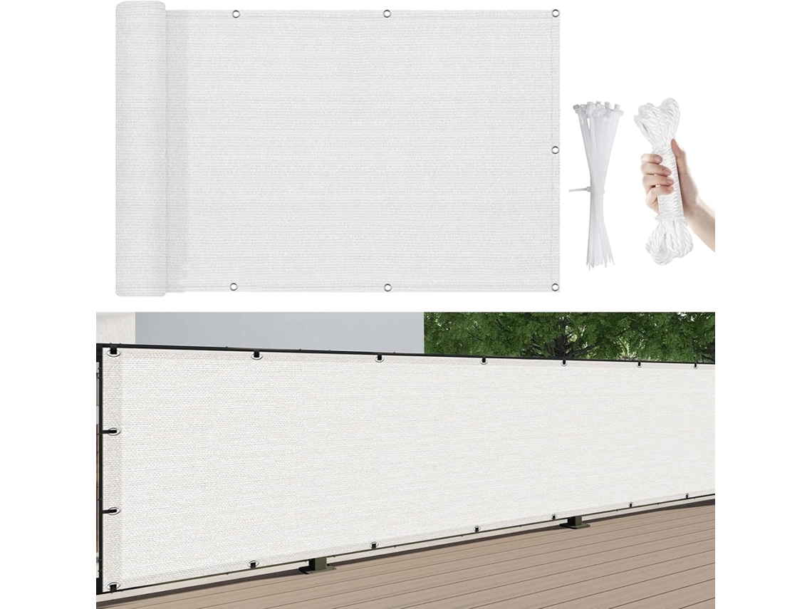 200 X 55 Cm, Mampara Privacidad, Hdpe, Transpirable, Color Blanco, Para Balcón