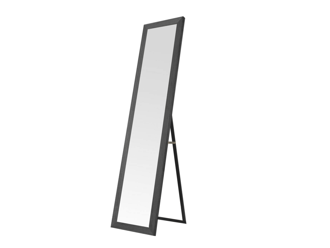 Espejo de pie de madera de 140 x 35 cm con marco de MDF envejecido, estilo nórdico, pie ajustable Nyana