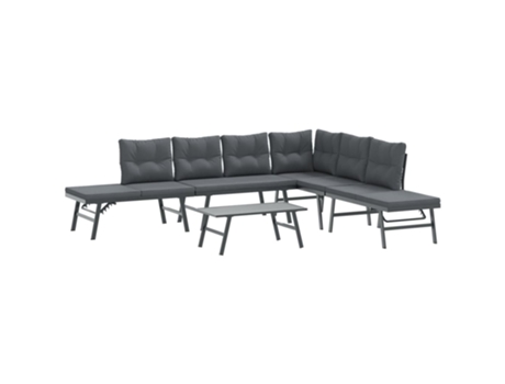 Conjunto 5 Bancos de jardín cojines VIDAXL acero recubrimiento polvo negro