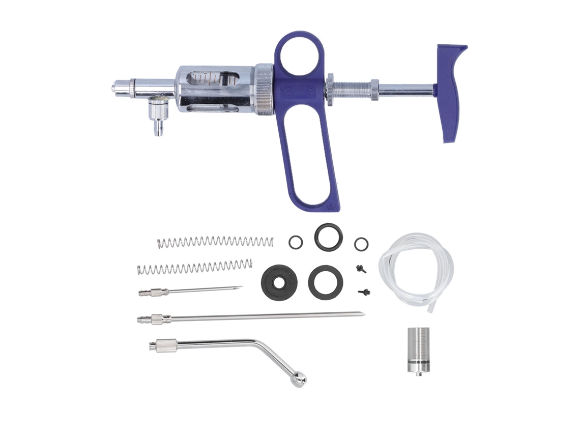 Jeringa Veterinaria Continua De 10 Ml Para Animales, Ajustable, Metálica Con Accesorios.