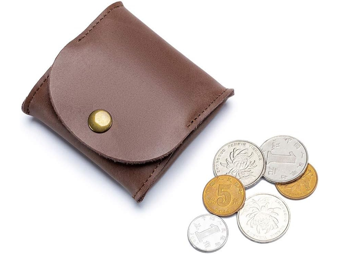Monedero de piel sintética con cremallera - Bolso pequeño y compacto - Café