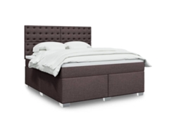Cama Box Spring Con Colchón Tela Marrón Oscuro 180x200 Cm