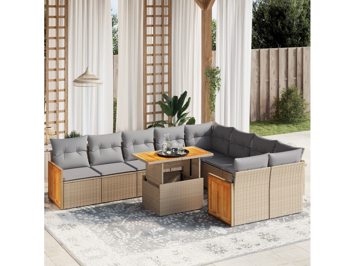 Conjunto de 10 sofás de jardín con cojines de mimbre beige de DKD Home Decor