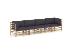 Conjunto de piezas. Lounge Jardim Em Bambu C/ Almofadões Cinza Escuro Dkd Decoración Del Hogar