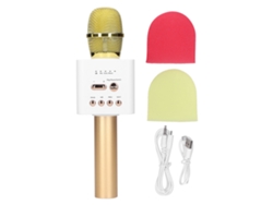 Microfone Bluetooth Sem Fio Com Cabo 3.5mm Para Karaokê Gravador De Áudio Celular App K Song Dourado Champagne