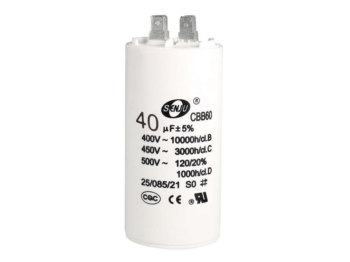 Condensador Cbb60 40uf 450v Ca Cilindro 94x45mm Para Compresor Bomba De Agua Motor Branco