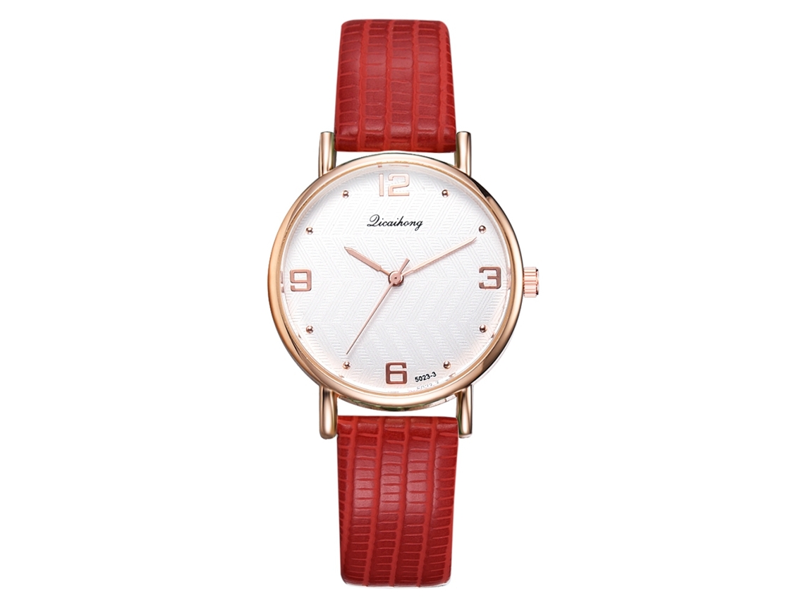 Elegante Reloj De Pulsera De Cuarzo Para Mujer Con Esfera Redonda, Color Rojo.