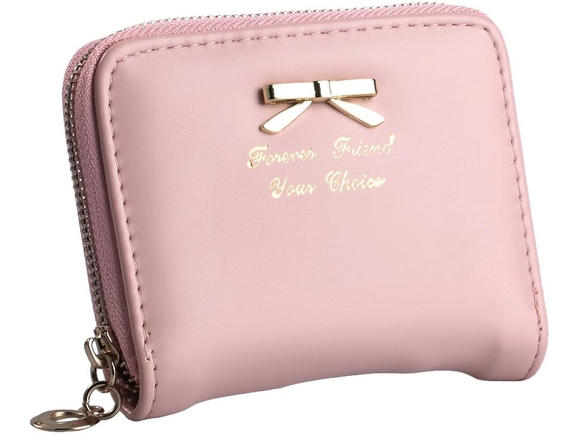 Cartera De Mujer En Cuero Pu - Monedero Y Tarjetero Moderno - Rosa