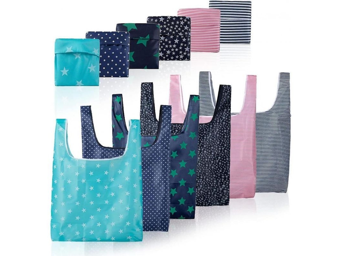 6 Bolsas De Compra Reutilizables Plegables Ecológicas Con Bolsa Adjunta Nylon Resistente