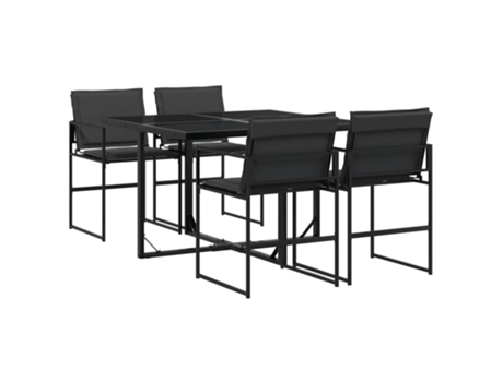 Conjunto 5 de comedor de jardín VIDAXL con cojines textileno negro
