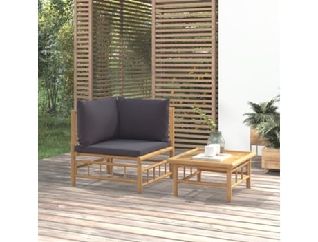 MAISON EXCLUSIVE Set de muebles de jardín 2 piezas bambú con cojines gris oscuro