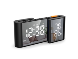 Reloj Despertador Digital Con Doble Espejo En Diseño En Forma De S, Pantalla Led Ajustable De 6", Radio Y Dos Alarmas.