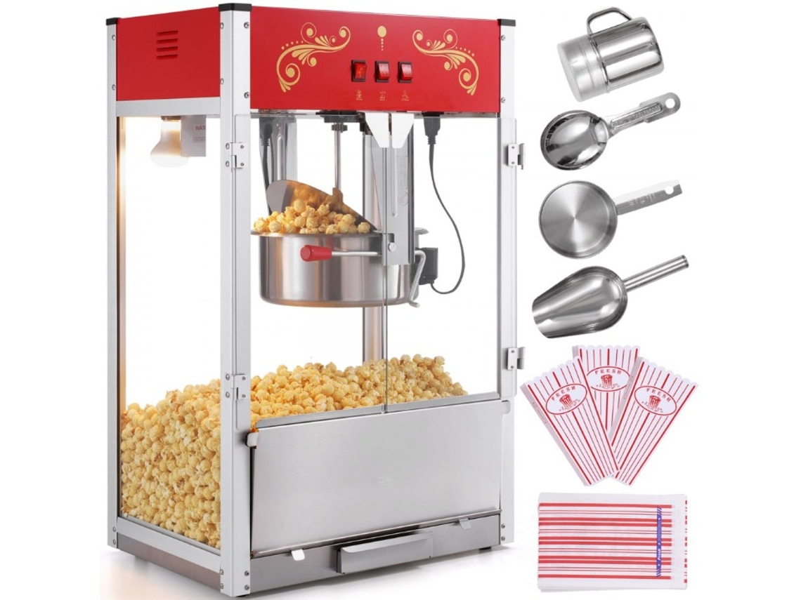 Máquina comercial de palomitas de maíz de 16 oz con iluminación, marco de vidrio y alta capacidad Tekmaquinas