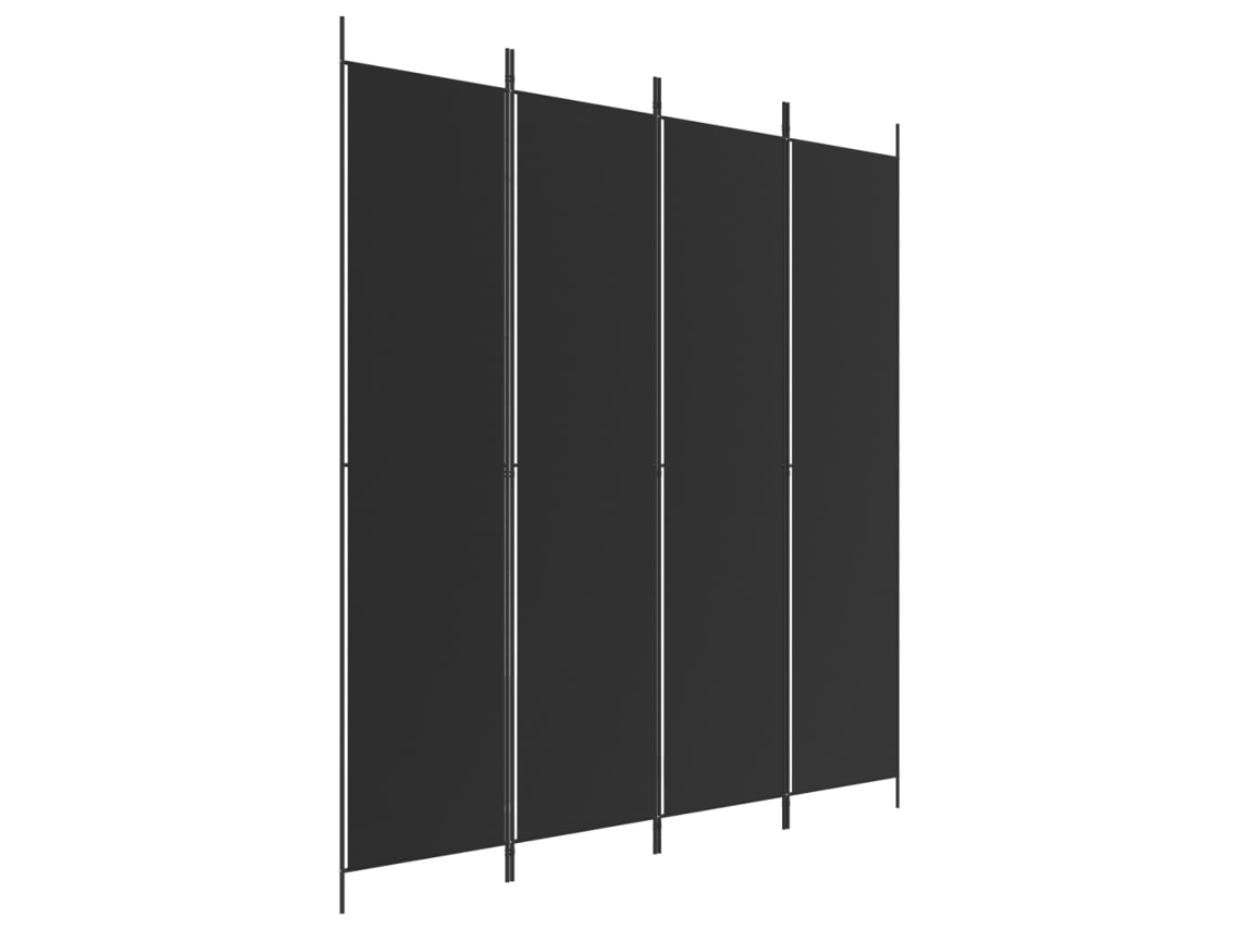 Biombo separador de ambientes, 4 paneles, 200 x 220 cm, tela negra y hierro, Dec030907