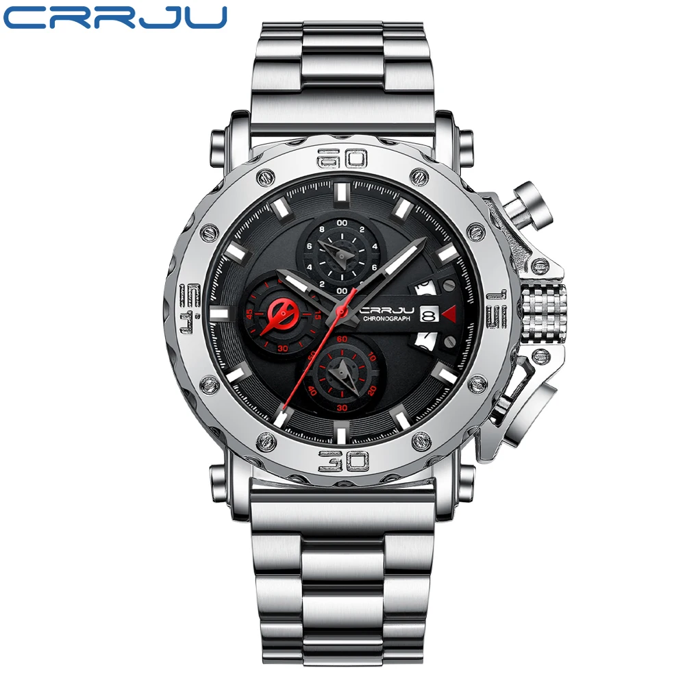 Reloj de hombre en acero inoxidable (plata y negro), con esfera grande y elegante diseño.