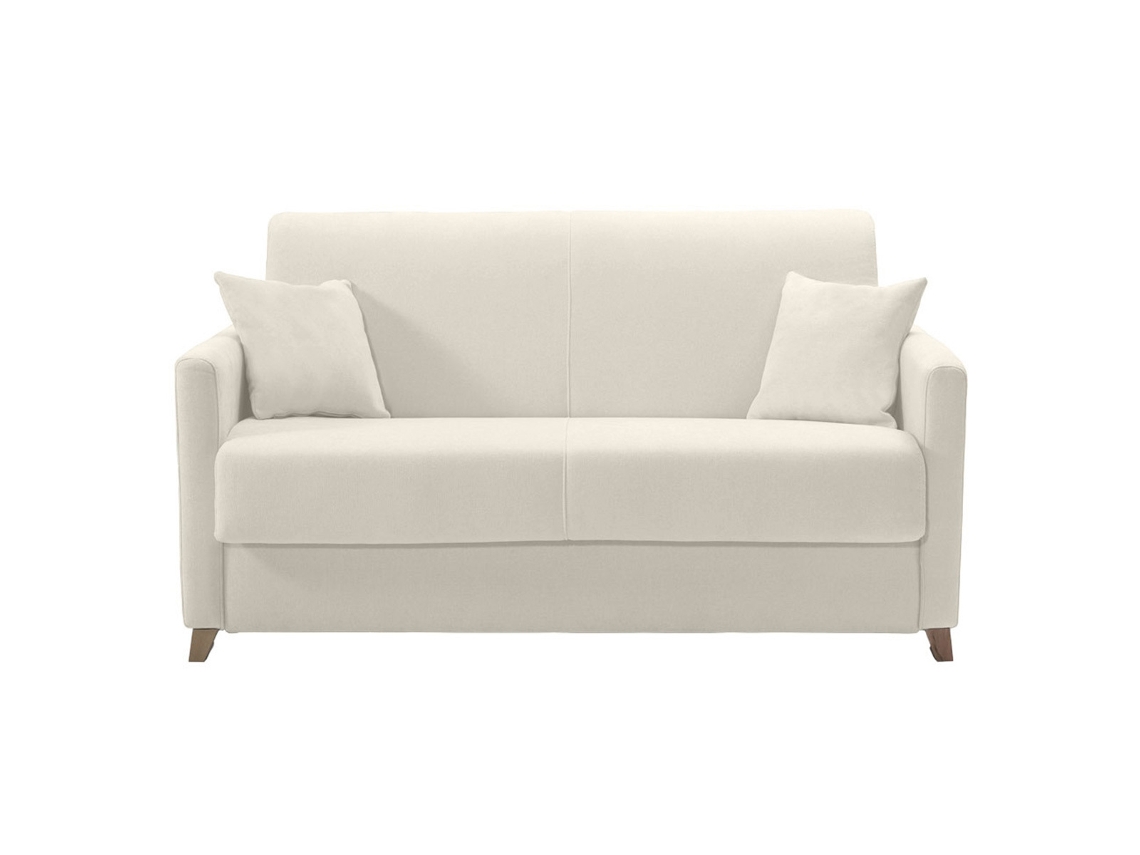 Sofá cama 2-3 plazas nórdico beige y madera clara con colchón de 13 cm SKANDY MILIBOO