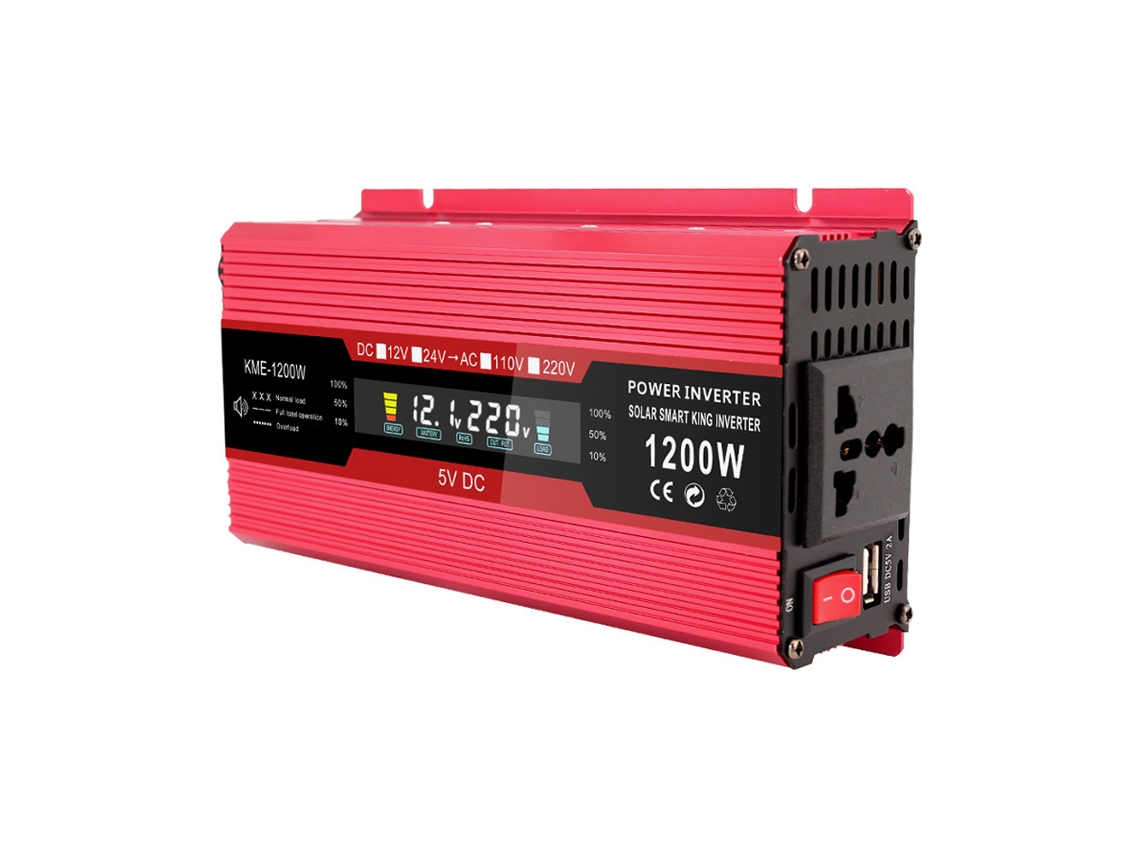 Inversor De Corriente Para Coche De 12 V A 220 V Y 1200 W Con Pantalla Lcd, Usb Y Tomas De Onda Sinusoidal Modificada Para Coche, Autocaravana Y Panel Solar.