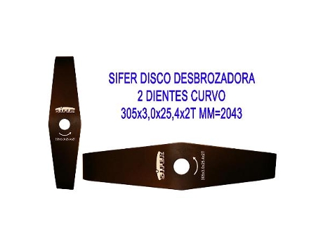 Sifer disco desbrozadora 2 dientes curvo 305x3,0x25,4x2t mm 2043
