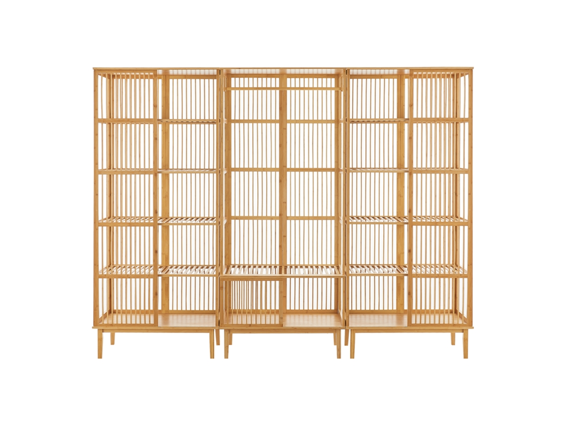Juego de guardarropa 1x Perchero burro Vemb y 2x Estanterías Trundholm bambú 185 x 240 x 45 cm Color natural [EN.CASA]