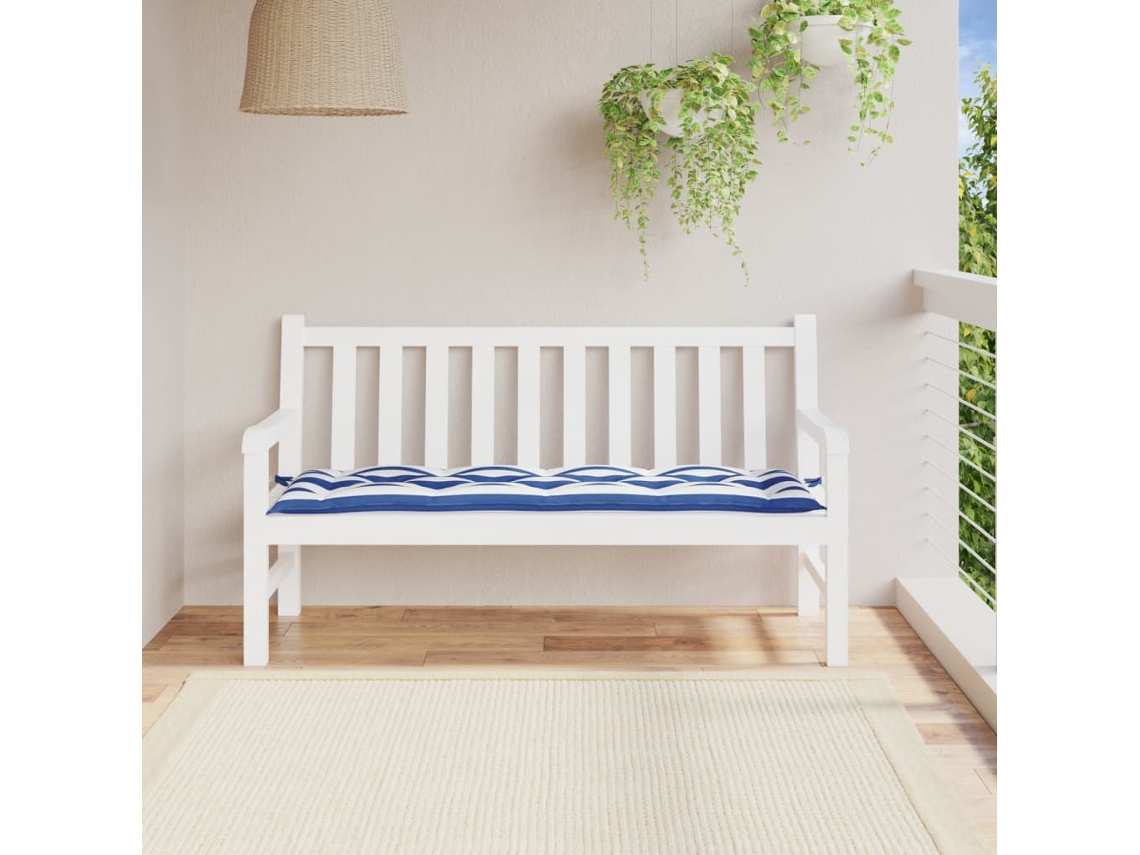 Cojín grande para banco de jardín, 150x50x7 cm, tela Oxford azul/blanco HARLANV1