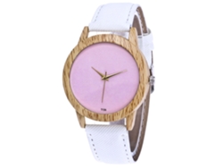 Reloj De Pareja Zhoulianfa Con Esfera Redonda De Aleación Rosa Y Correa De Tela Vaquero Blanca.