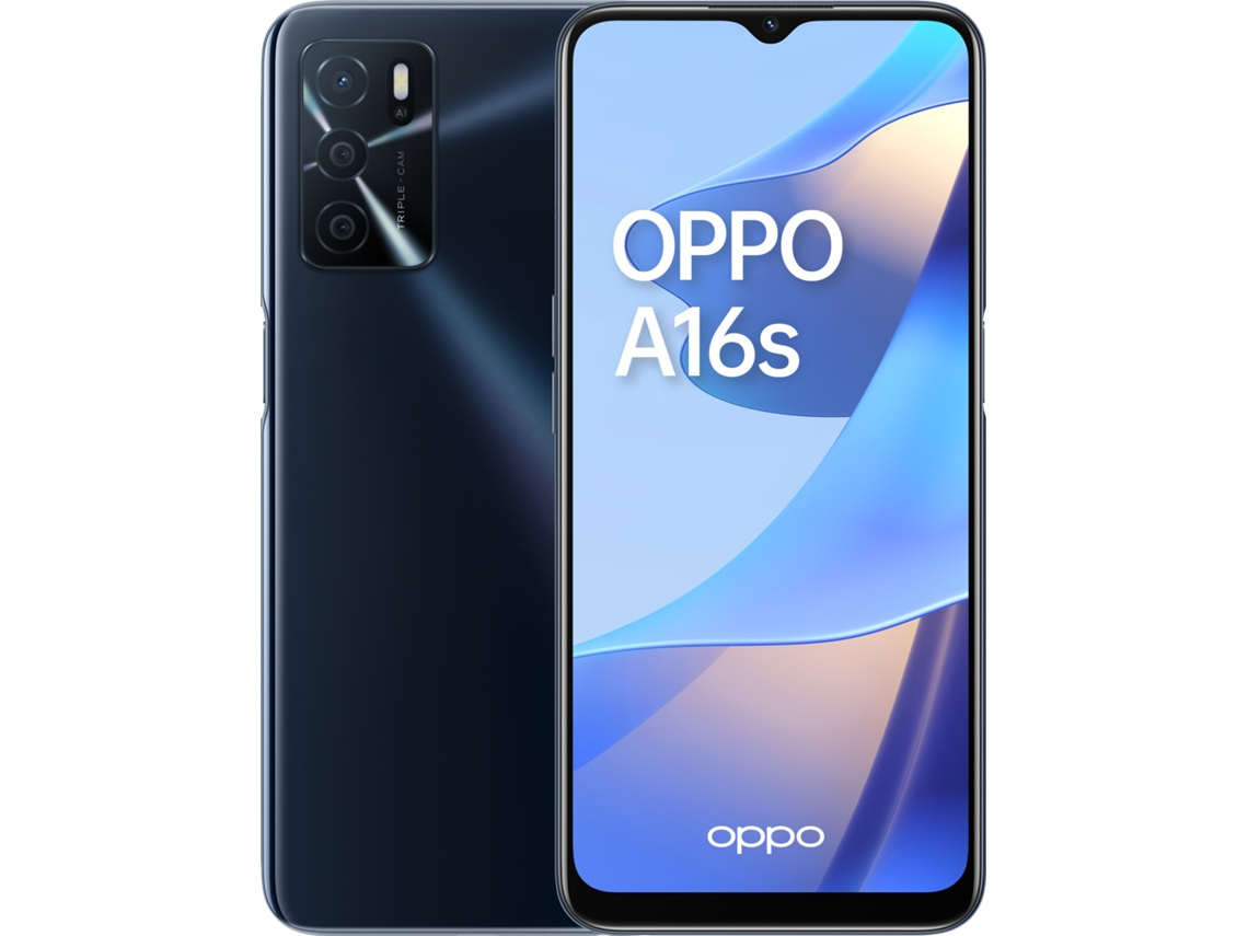 Smartphone Oppo A16s 6.5 4 gb 64 negro 4gb de ram 64gb cristal pantalla 652 hd+ almacenamiento mediatek helio g35 batería 5000 mah triple 13mp 11 464gb 1654 651“ 4g