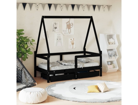 Estructura De Cama Infantil VIDAXL Negro Madera (70x140 cm)