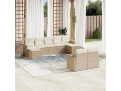 Conjunto de sofá de jardín de 9 piezas con cojines, mimbre sintético beige, Dkd Home Decor