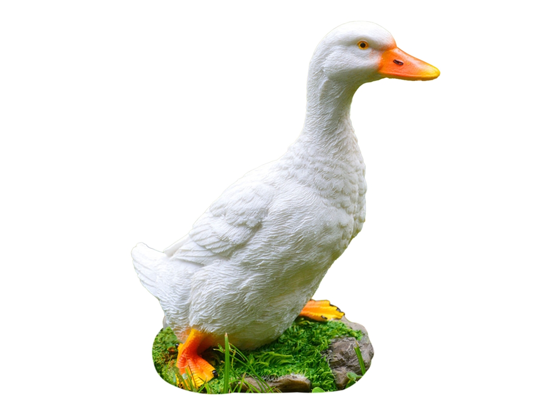 Adorno de pato de resina de simulación, estatua de pato, resistente a la intemperie, escultura de animal vívida y linda, modelo para jardín, césped, blanco M