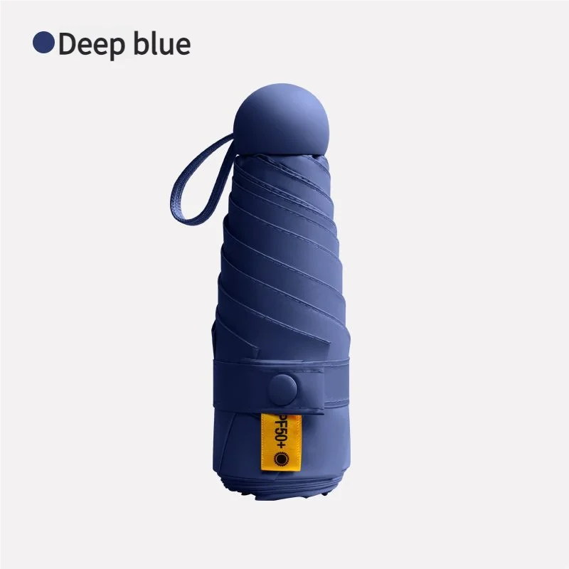 Paraguas Mini Cápsula (azul), Plegable En 5 Secciones, Con 6 Varillas, Protección Solar Upf50+ Y Protección Uv.