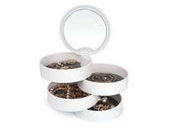 Caja De Almacenamiento De Joyas Blanca De 4 Niveles Con Rotación De 360° Para Pendientes, Collares, Anillos Y Pulseras.