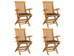 Sillas de jardín con cojines grises Acast. 4 piezas de teca maciza Dkd Home Decor.