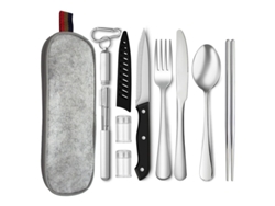 (juego De Plata) Juego De Cubiertos De Acero Inoxidable Para Exteriores: Cuchillo, Tenedor, Cuchara Y Palillos
