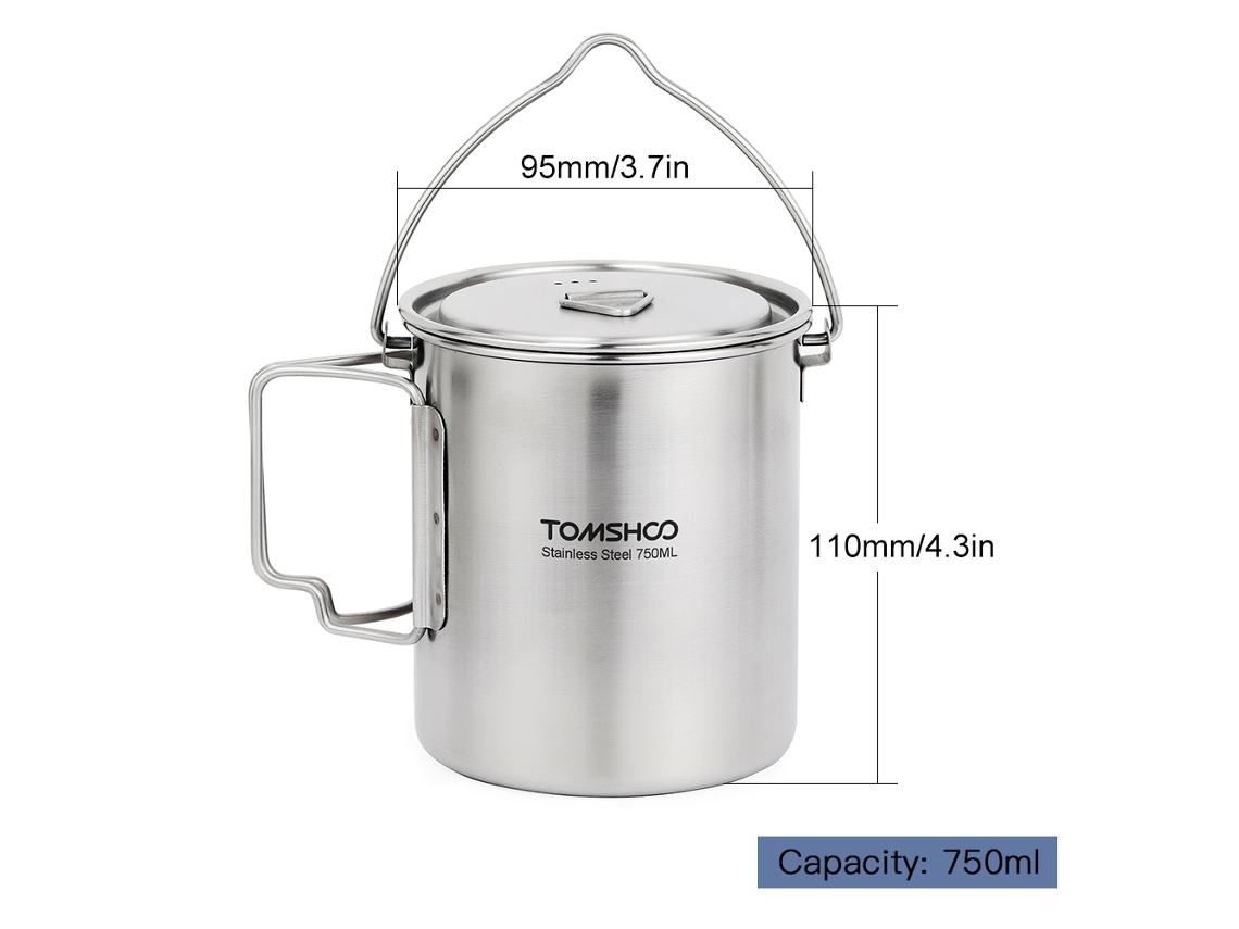 Taza De Acero Inoxidable De 750 Ml Con Tapa Y Asa Plegable Para Acampar, Hacer Senderismo Y Picnics.