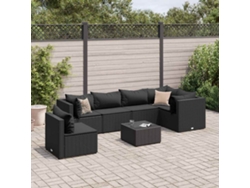 Conjunto de jardín DKD Home Decor de 7 piezas con cojines de mimbre negros