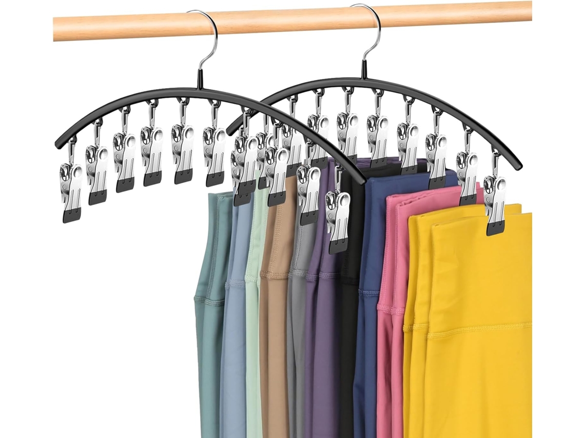Organizador de leggings para armario (paquete de 2), ahorra espacio, recubierto de goma, organizador de armario (negro)