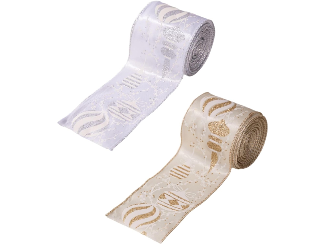 Rollos de cinta con borde navideño, cinta de yute brillante para decoración de árboles de Navidad y envoltorios de regalos, acabado mate Slowmoose