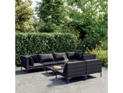 Conjunto de jardín de 8 piezas con cojines de mimbre gris oscuro de DKD Home Decor