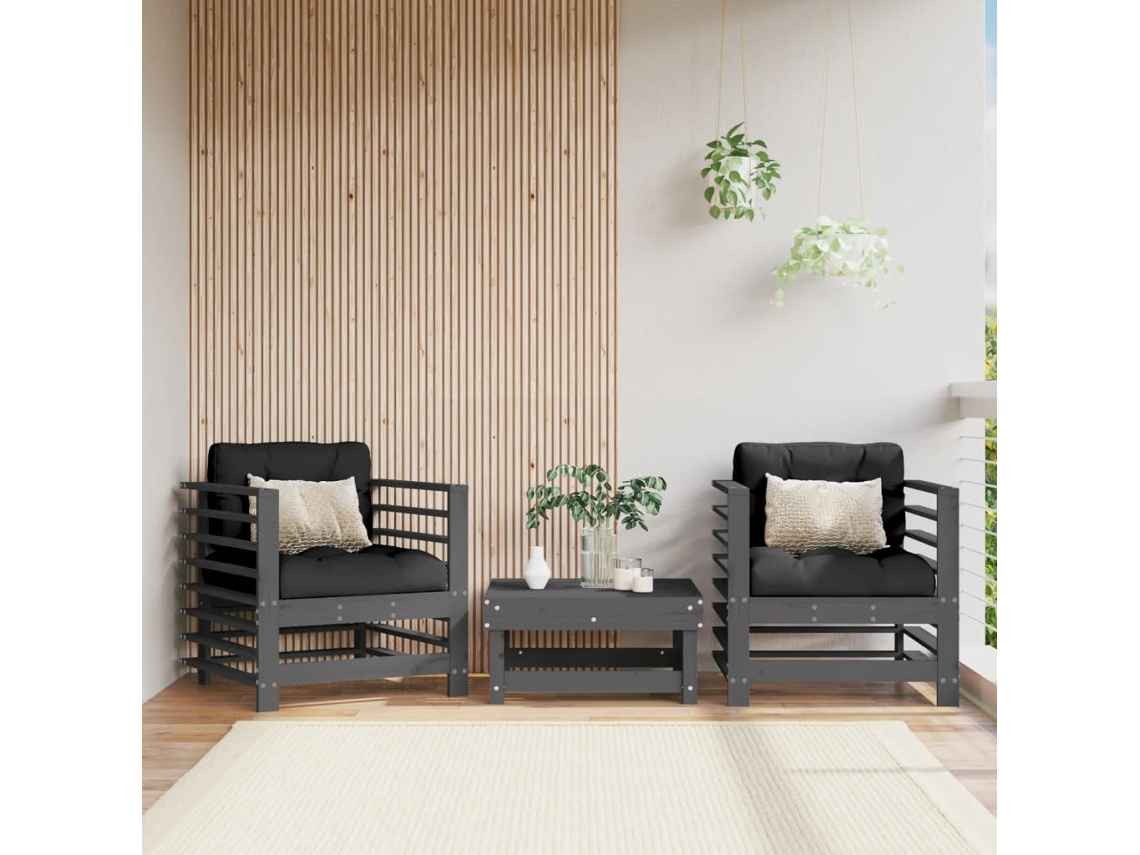 Sillones De Jardín Con Cojines 2 Uds Madera Maciza De Pino Gris