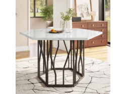 Una Moderna Mesa De Comedor De Mármol Hexagonal, Adecuada Tanto Para El Comedor Como Para La Sala De Estar.