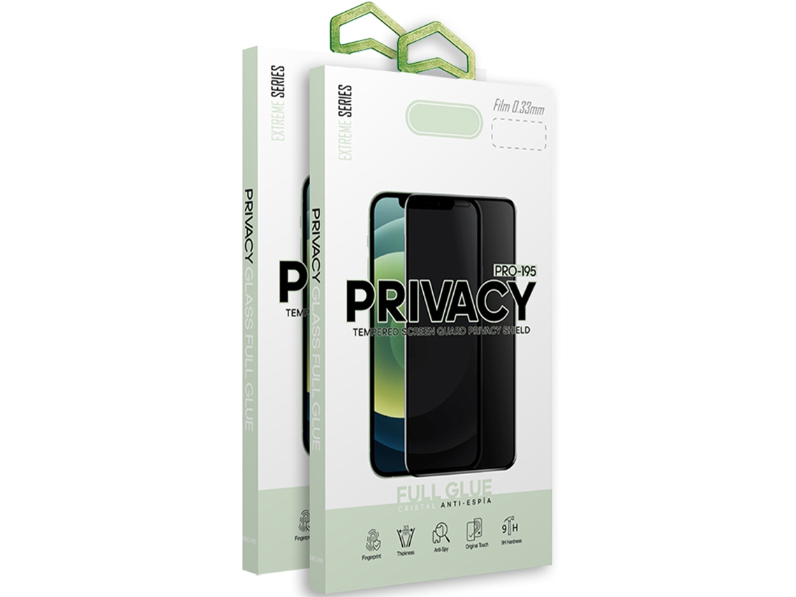 Conjunto de Protectores de Pantalla Antispy Moldura para iPhone 15 Pro Max SKYHE Vidrio Templado Negro (2un)