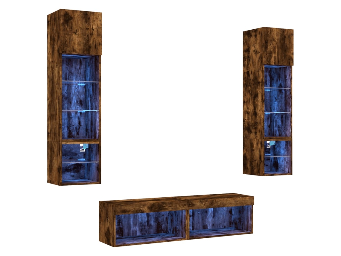 Maison Exclusive - Muebles Tv Pared Con Led 6 Pzas Madera Ingeniería Roble Ahumado