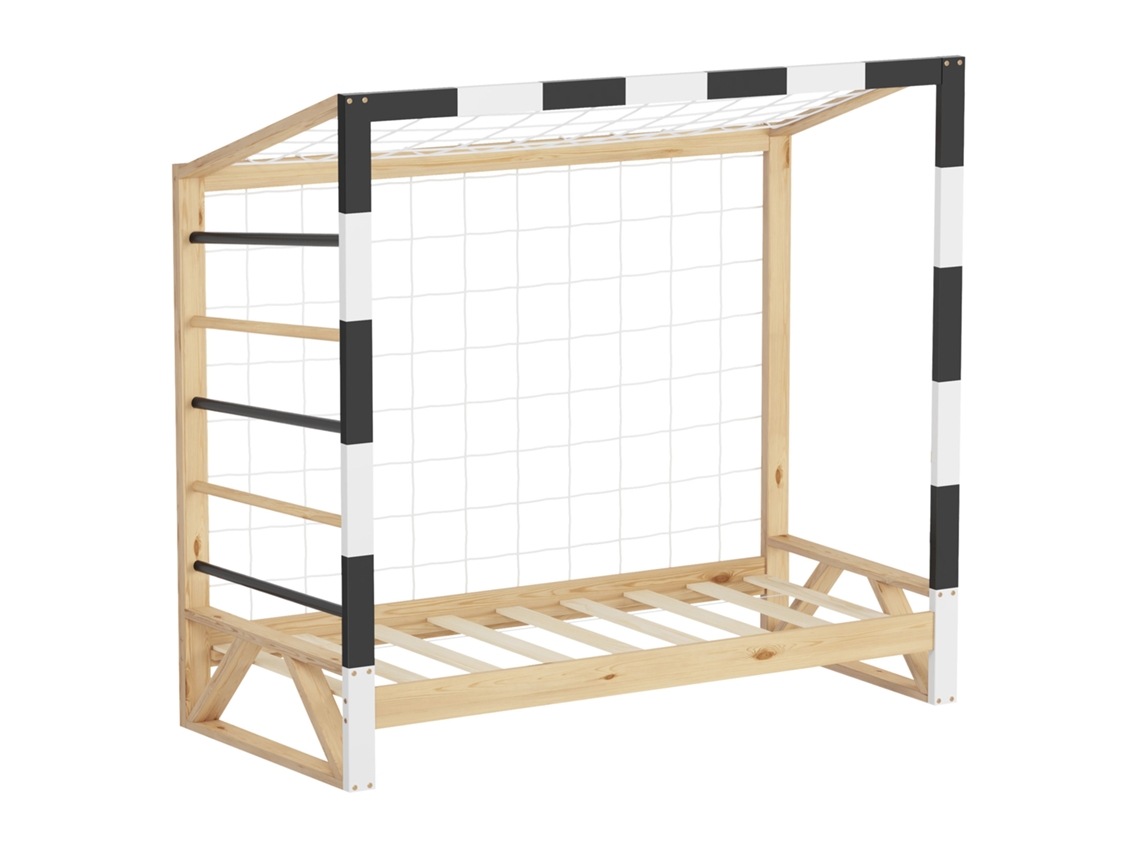 Cama infantil ML-Design 70 x 140 cm de madera con portería de fútbol y escalera de trepar