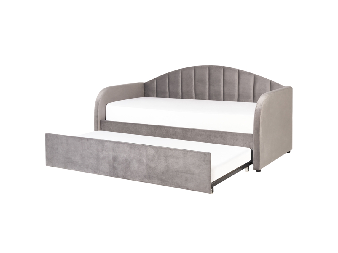 Cama moderna BELIANI Eyburie de terciopelo gris con cajón (191 x 217 x 102 cm)